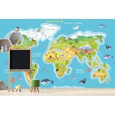 Fototapeta dla dzieci kolorowa mapa świata, kolorowe kontynenty dwk303