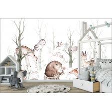 Fototapeta do pokoju dziecięcego leśne zwierzęta, las, sarna, lis, sowa, dwk095