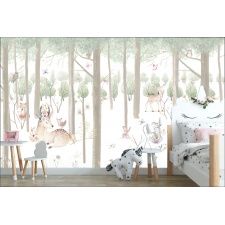 Fototapeta do pokoju dziecięcego drzewa, leśne zwierzęta, las dwk097