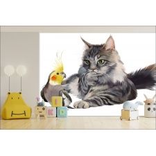Fototapeta do pokoju dziecięcego kot, papuga dwk136
