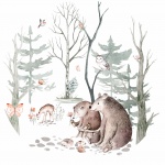 Naklejka tekstylna niedźwiedź, las mn011
