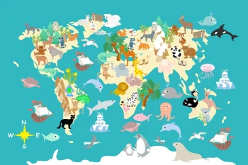 Fototapeta mapa świata zwierzęta 3709
