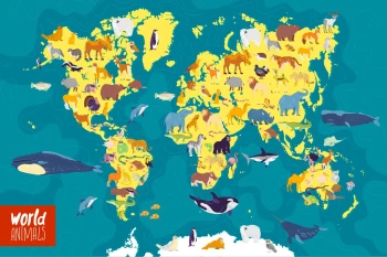  Fototapeta mapa świata zwierzęta 3765