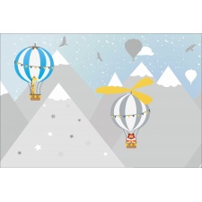 Fototapeta dla dzieci góry, samolot, chmurki , balony, żyrafa  dwk189