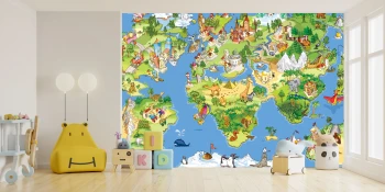  Fototapeta dla dzieci kontynenty, mapa, budowle, statki, wielbłądy, słonie dwk307