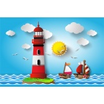 Fototapeta dla dzieci na wymiar latarnia morska, morze, statki, słoneczko dwk109