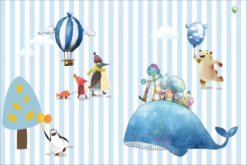  Fototapeta dla dzieci na wymiar pingwin, balony, wieloryb dwk176