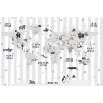  Fototapeta dla dzieci na wymiar mapa świata, kontynenty, zwierzęta dwk287