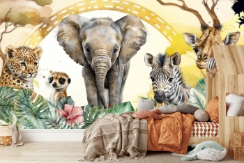 Fototapeta dla dzieci na wymiar zebra, żyrafa, słoń M125
