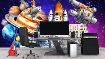   Fototapeta dla dzieci na wymiar rakieta, planeta, kosmonauta M150