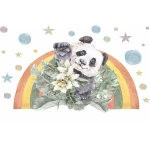  Fototapeta dla dzieci panda wśród kwiatów na tle tęczy M080