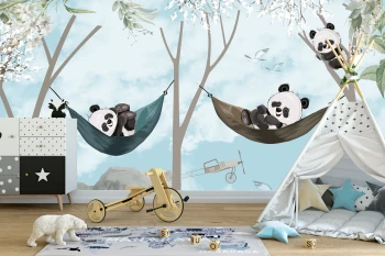  Fototapeta dla dzieci pandy, pandy w hamakach dwk328