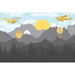 Fototapeta dla dzieci słońce, góry, balony, samoloty dwk257