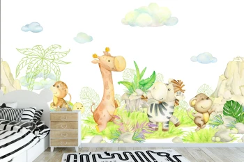  Fototapeta dla dzieci żyrafa, słoń, małpka, dzikie zwierzątka, zebra dwk222