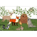 Fototapeta do pokoju dziecięcego leśne zwierzęta, lis, jeleń, wilk, zajączki, polana dwk090
