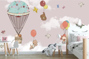  Fototapeta do pokoju dziecięcego balon, baloniki, zwierzęta dwk235