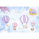  Fototapeta do pokoju dziecięcego słonik śpiący na księżycu, balony, lot balonem, ptaszki dwk242