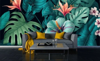  Fototapeta z ciemnozielonymi liśćmi, monstera 5474