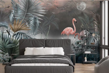  Fototapeta z flamingami, tropikalne liście 5459