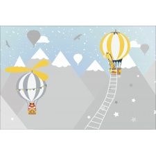 Fototapeta dla dzieci góry, samolot, chmurki , balony, żyrafa  dwk188