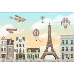 Fototapeta dla dzieci na wymiar miasto, balony, wieża Eiffla, sterowiec, samolot dwk191