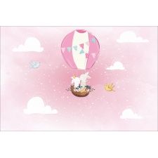 Fototapeta dla dzieci na wymiar  zajączki w balonie, różowy balon, ptaszki dwk210