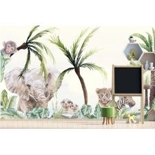 Fototapeta dla dzieci na wymiar dżungla, słoń, żyrafa M113