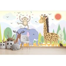 Fototapeta dla dzieci żyrafa, słoń, małpka, dzikie zwierzątka dwk211