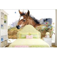 Fototapeta do pokoju dziecięcego koń, akwarela, łany zbóż dwk153