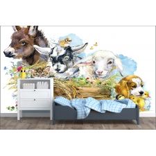 Fototapeta do pokoju dziecięcego osiołek, owieczka, kózka, piesek, kaczuszki dwk155