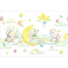 Fototapeta do pokoju dziecięcego słoniki, kolorowe chmurki, księżyc, kaczuszki dwk182