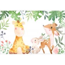 Fototapeta do pokoju dziecięcego żyrafa, lisek, zajączek, kolorowe liście dwk186