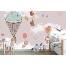 Fototapeta do pokoju dziecięcego balon, baloniki, zwierzęta dwk235