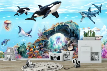   Fototapeta dla dzieci na wymiar  delfiny, rafa, ocean M165