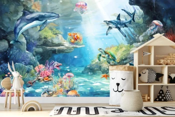   Fototapeta dla dzieci na wymiar  delfiny, rekiny, ocean, podwodny świat M166