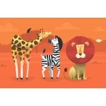 Fototapeta dla dzieci safari, lew, żyrafa, zebra, dwk028