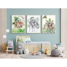 Zestaw 3 plakatów do pokoju dziecięcego zebry, słonie mp040