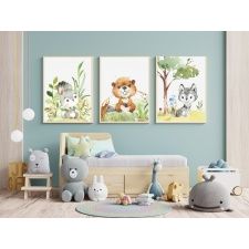 Zestaw 3 plakatów do pokoju dziecięcego leśne zwierzęta mp048