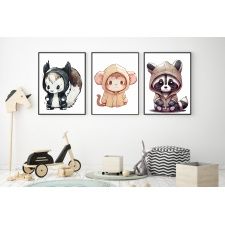Zestaw 3 plakatów do pokoju dziecięcego panda, małpka mp101