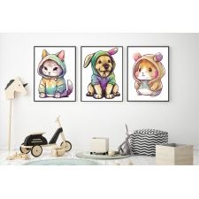 Zestaw 3 plakatów do pokoju dziecięcego kotek, piesek mp102
