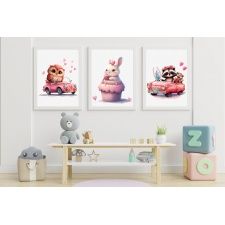 Zestaw 3 plakatów do pokoju dziecięcego króliczek, ciasteczko, autka mp119