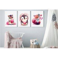 Zestaw 3 plakatów do pokoju dziecięcego pingwinek, lisek, wiewiórka mp133