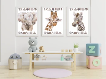  Zestaw 3 plakatów dla dzieci żyrafa, słoń, zebra mp010