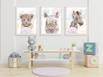  Zestaw 3 plakatów dla dzieci nosorożec, zebra mp014