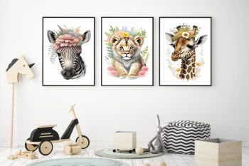  Zestaw 3 plakatów dla dzieci zebra, żyrafa, lew mp094