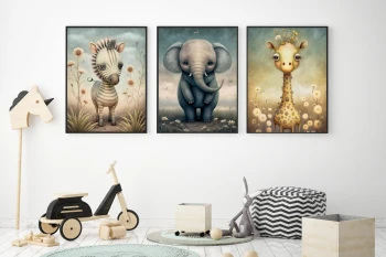  Zestaw 3 plakatów dla dzieci zebra, żyrafa, słoń mp111