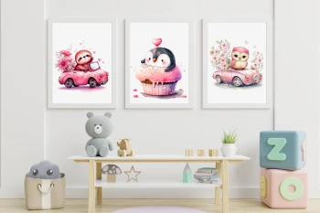  Zestaw 3 plakatów dla dzieci muffinka, pingwinek mp115