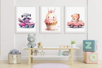  Zestaw 3 plakatów dla dzieci muffinka, króliczek, szop mp116