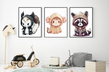  Zestaw 3 plakatów do pokoju dziecięcego panda, małpka mp101