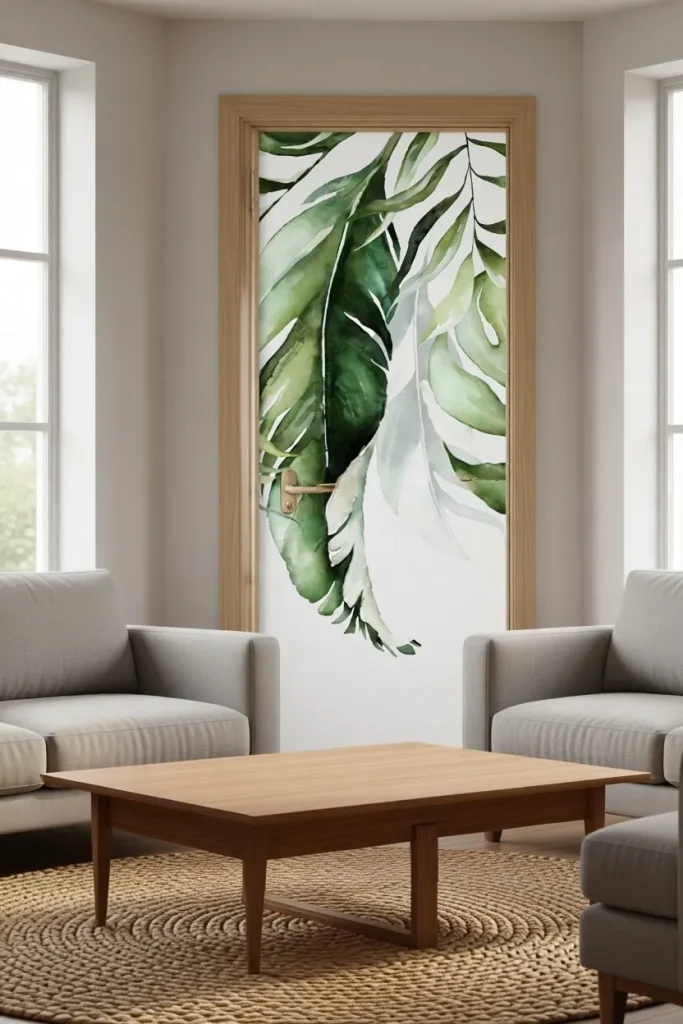 Naklejka na drzwi Monstera Verde we wnętrzu – wizualizacja